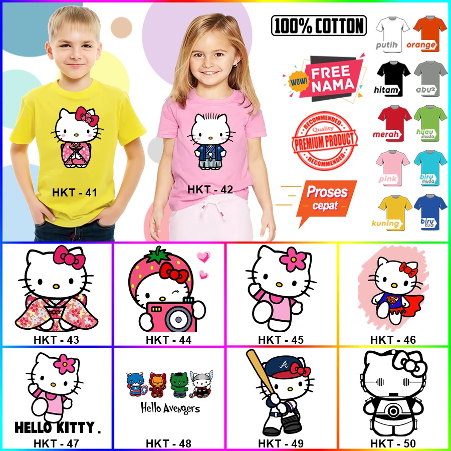 Baju Kaos ANAK DAN DEWASA HELLO KITTY COUPLE (FREE NAMA)