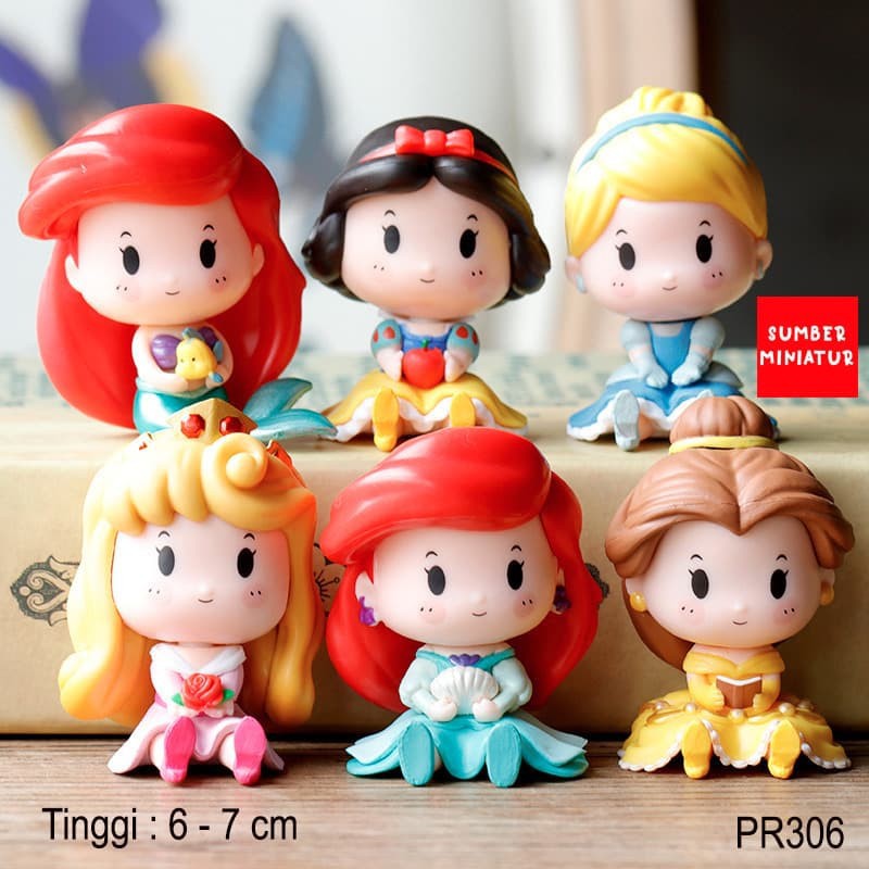 Mainan Disney Princess Set Figure Miniatur Belle Cinderela Aurora