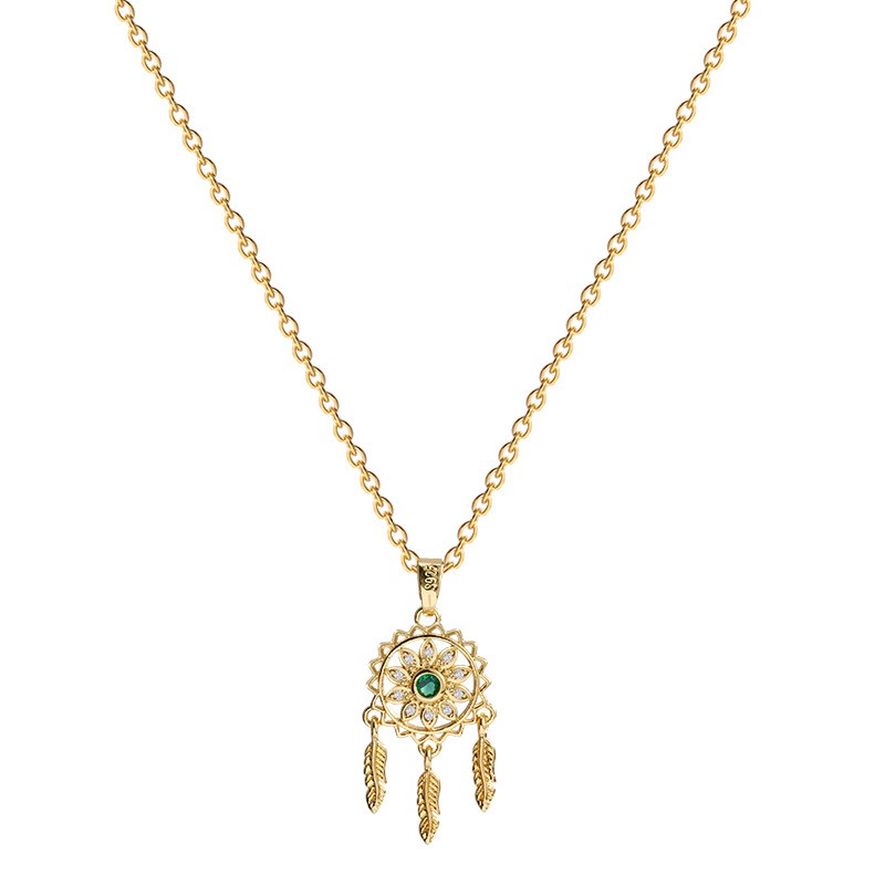 Kalung Choker Desain Dream Catcher Aksen Zirkon Bahan Titanium