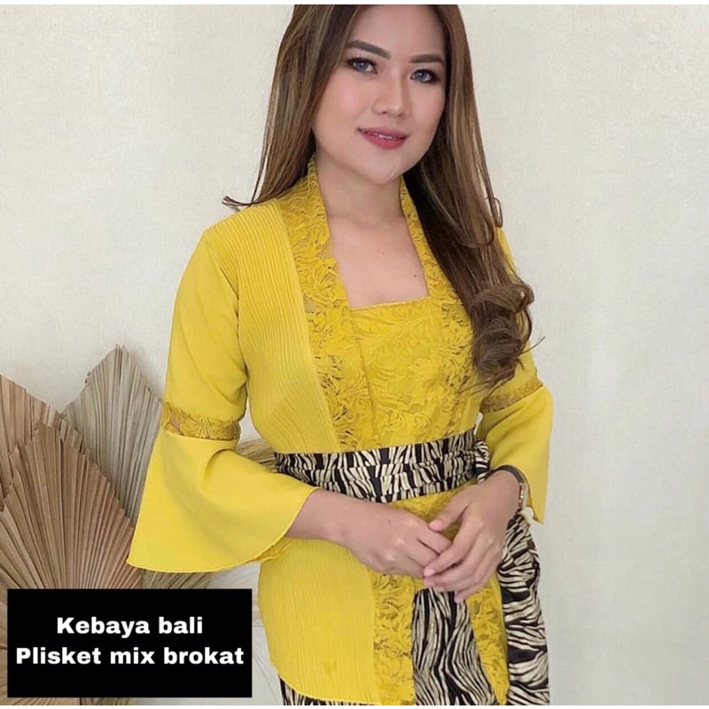 Kebaya Bali Atasan Tradisional Modern Bed Plisket Mix Brokat Lengan Trompet