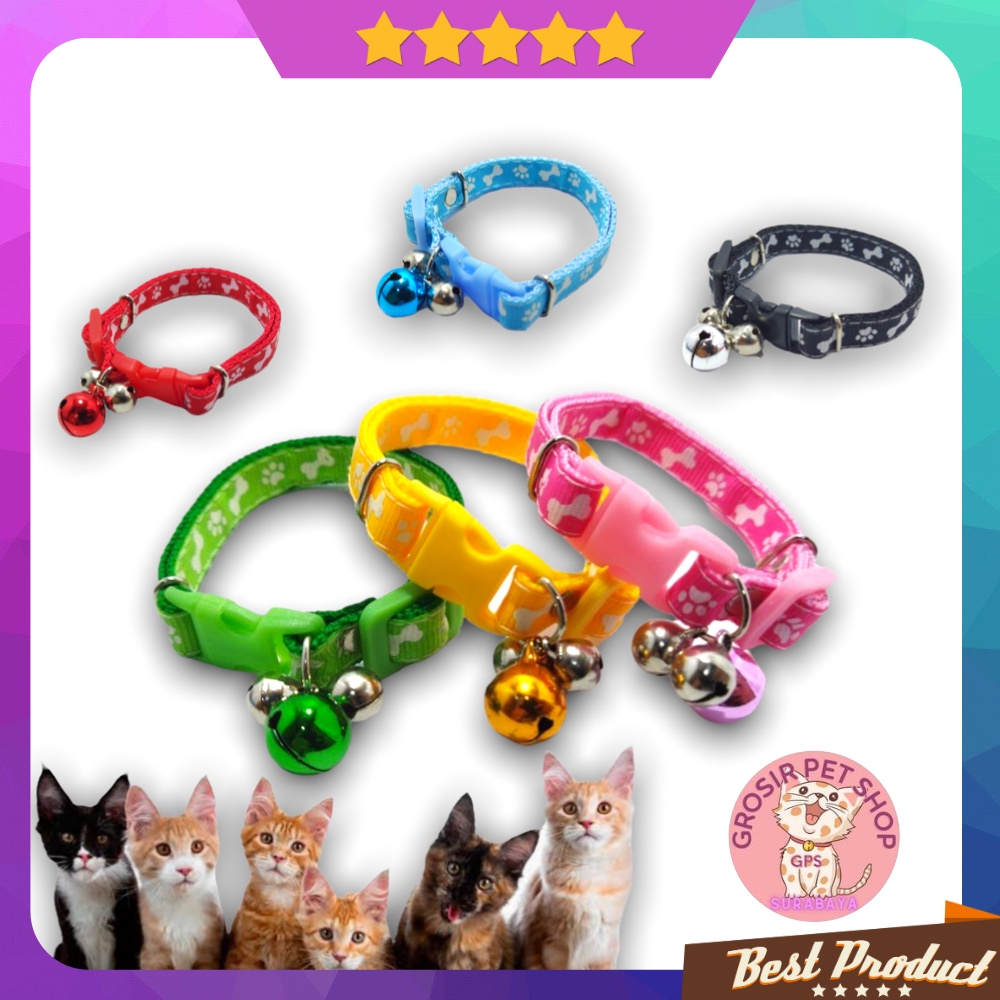 Cat collar kalung kucing motif tulang lonceng warna 3 buah kualitas premium