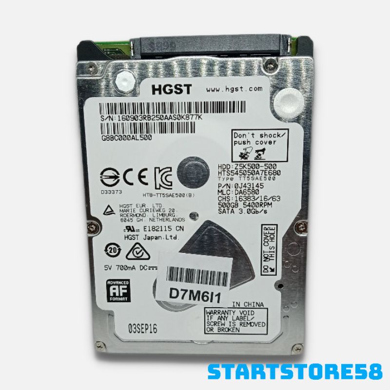 Hardisk Laptop 500GB HGST/Hitachi New Garansi 12 Bulan