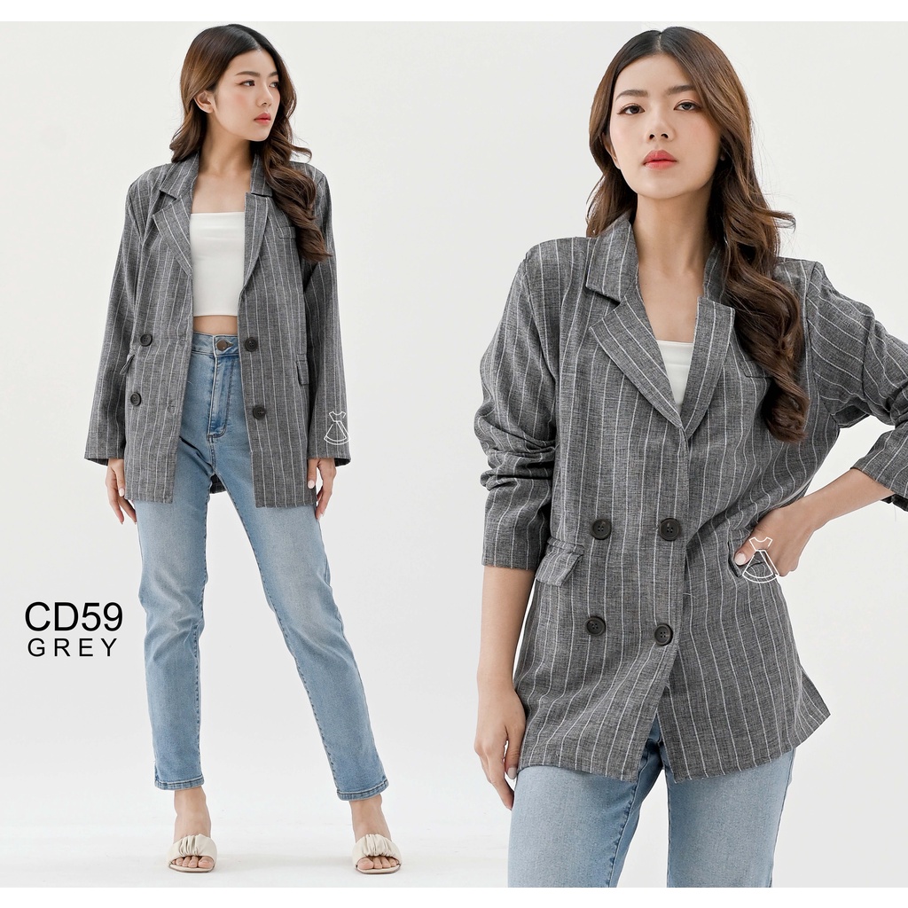 CD59 - Outer Blazer Linen Blazer Salur Casual