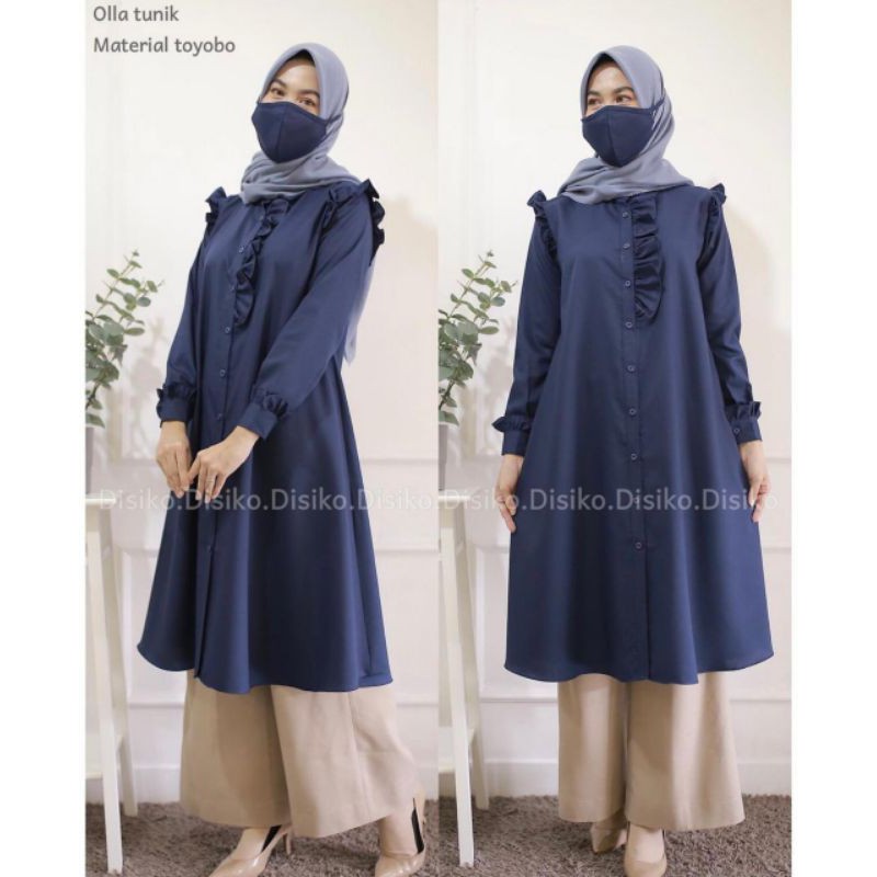 Tunik olla cantik keren simple polos katun toyobo adem premium original branded disiko real pict