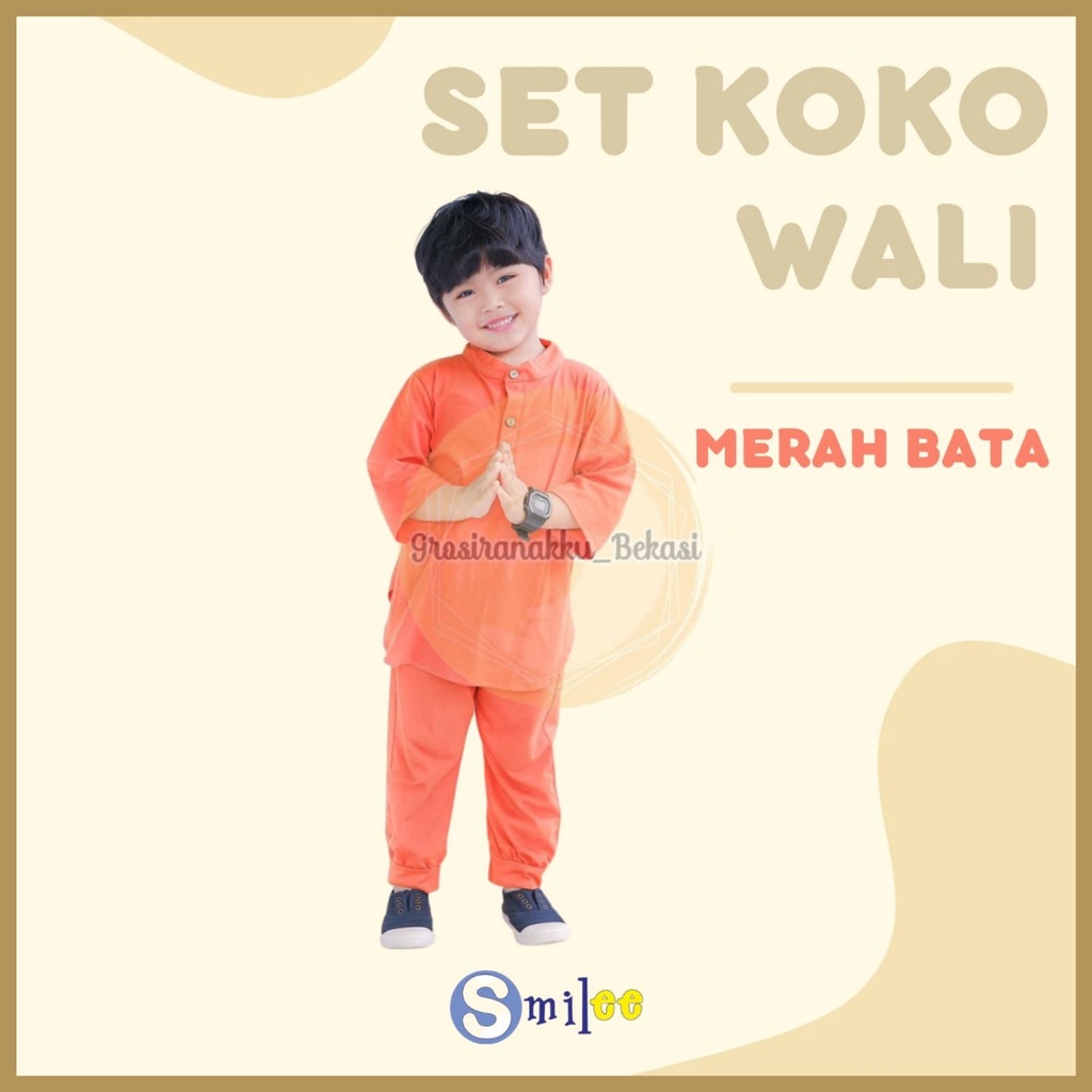 Setelan Koko Anak Kaos Wali Warna Merah Bata 1-5Tahun
