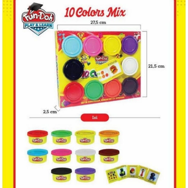 Mainan Playdoh Fundoh Anak isi 10 Mix Warna Warni Mainan Edukasi Anak Mainan Sensorik Motorik Anak