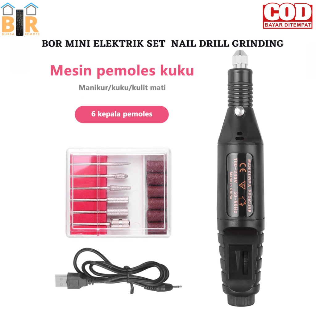 Bor mini / Electric Mesin Kikir Amplas Kuku Listrik Nail Art Pen Pedicure Manicure salon shaper usb warna random