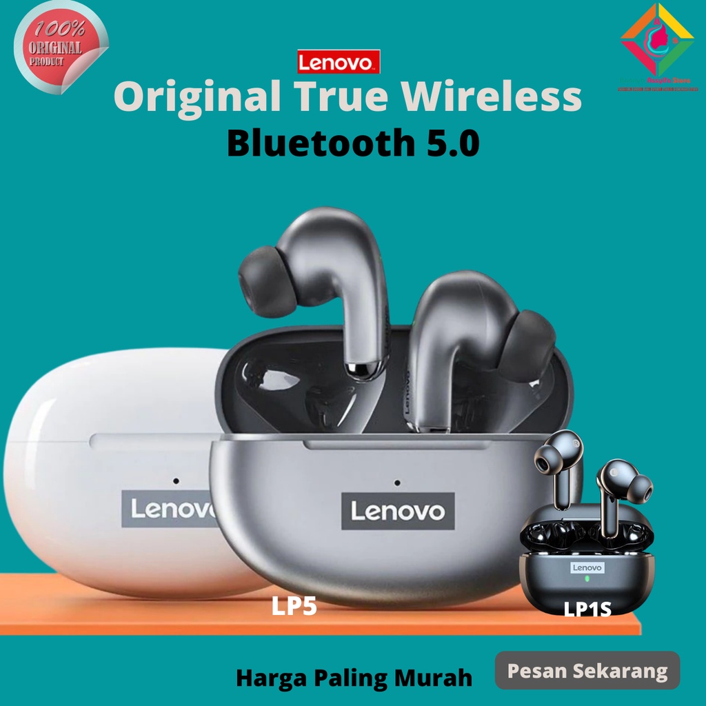 Lenovo TWS Earphone True Wireless Bluetooth 5.0 Original Android Iphone Lenovo - LP1S LP5