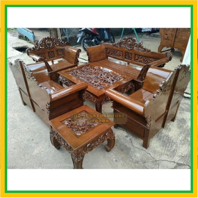 Meja kursi ruang tamu ukir kayu jati untuk rumah besar