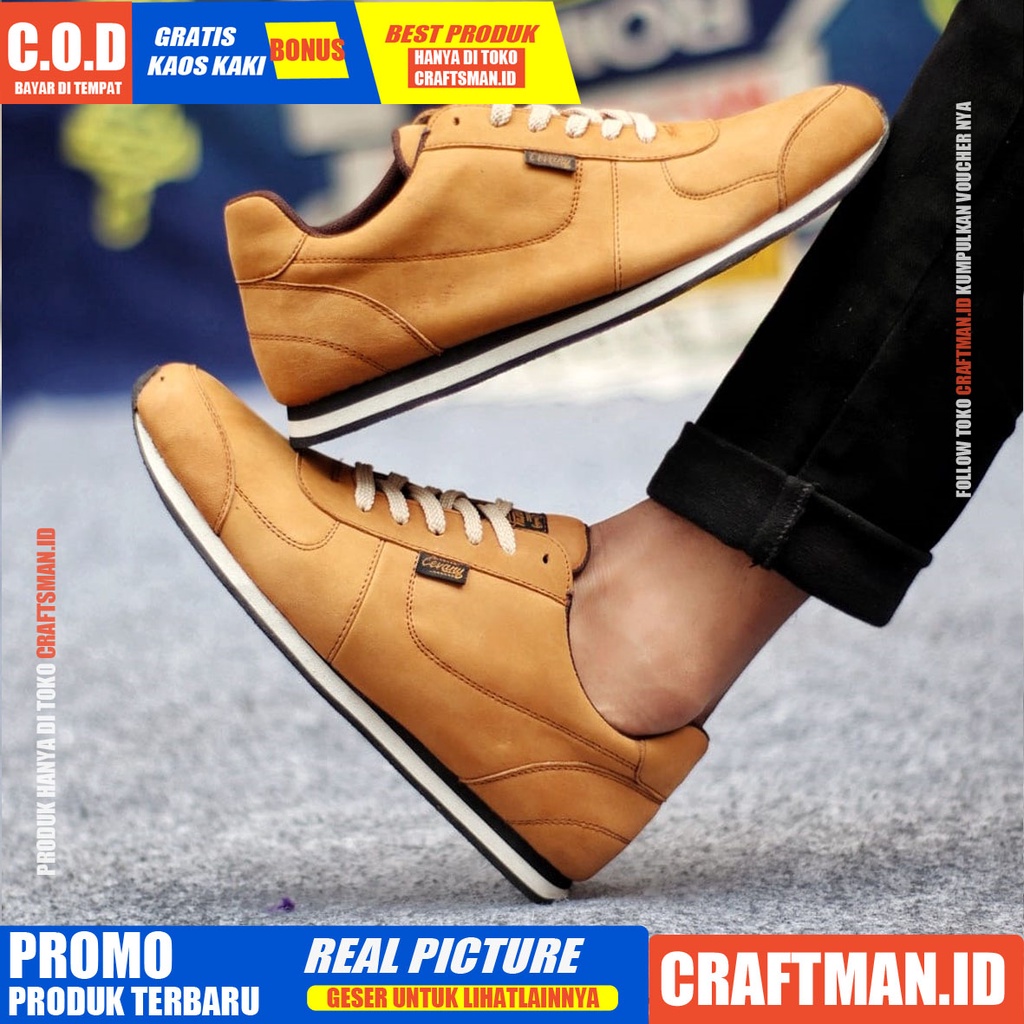 CRAFTS X MORLEY Sepatu Sneaker Pria Cowok/Cowo Kulit Asli Sepatu Pria Sneakers Casual Keren Ori Sepatu Kasual Kerja Kuliah Santai Joging Gaya Keren Kekinian Murah Terlaris