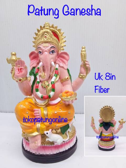 Patung Ganesha India Gajah Fiber 8in