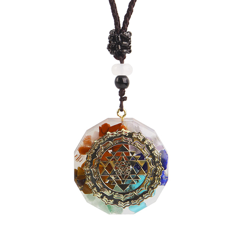 Orgonite Pendant Sri Yantra Natural Crystal Agate Necklace/Sacred Geometry Chakra Energy Necklace Meditation Jewelry