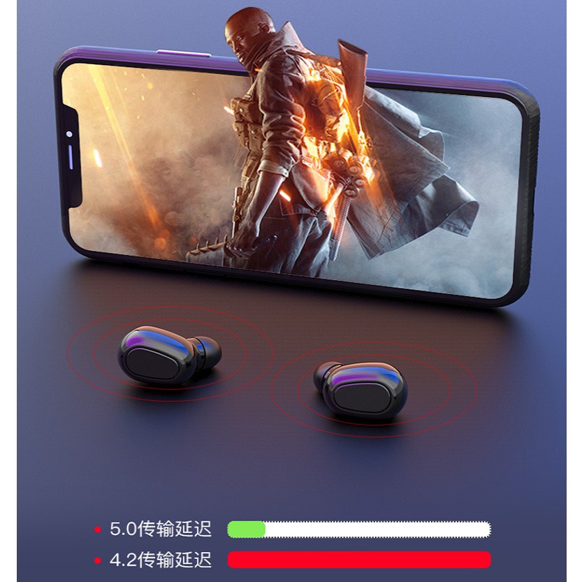 Headset Bluetooth in-ear versi 5.0 layar digital L21Pro nirkabel dengan kompartemen pengisian daya