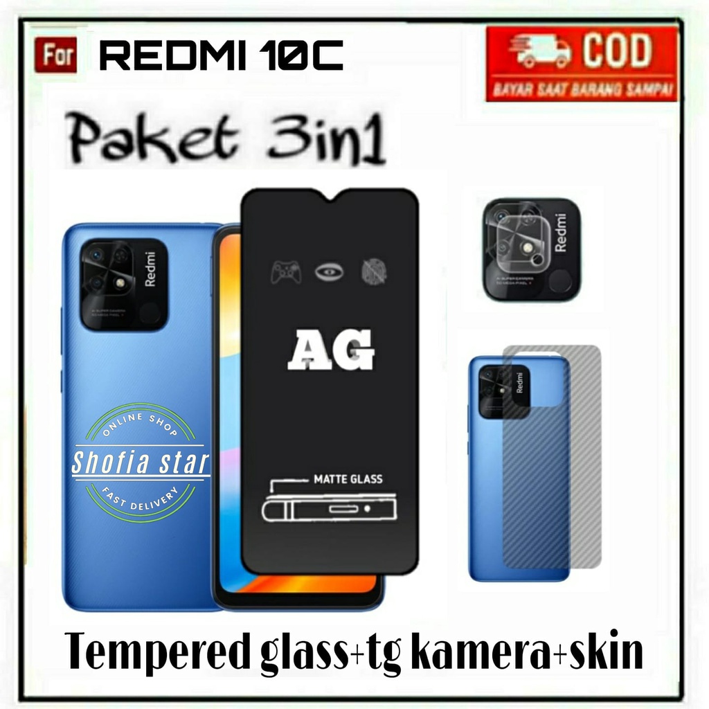 3IN1 TEMPERED GLASS MATTE REDMI 10C 10A 9C TG LAYAR ANTI GLARE FULL COVER