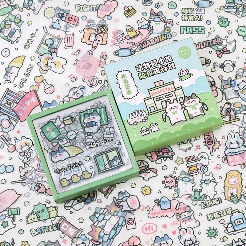 Ready 1 LEMBAR STIKER KARAKTER KARTUN HEWAN LUCU ANIMALS HOSPITAL CUTE CARTOON STICKER UNTUK DEKORAS