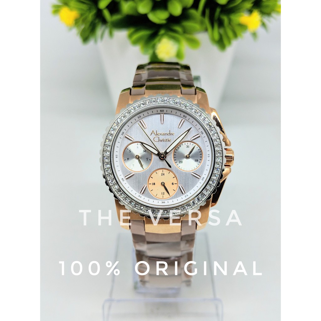 Alexandre Christie AC 6455 Jam Wanita Rantai Rosegold Brown Purple