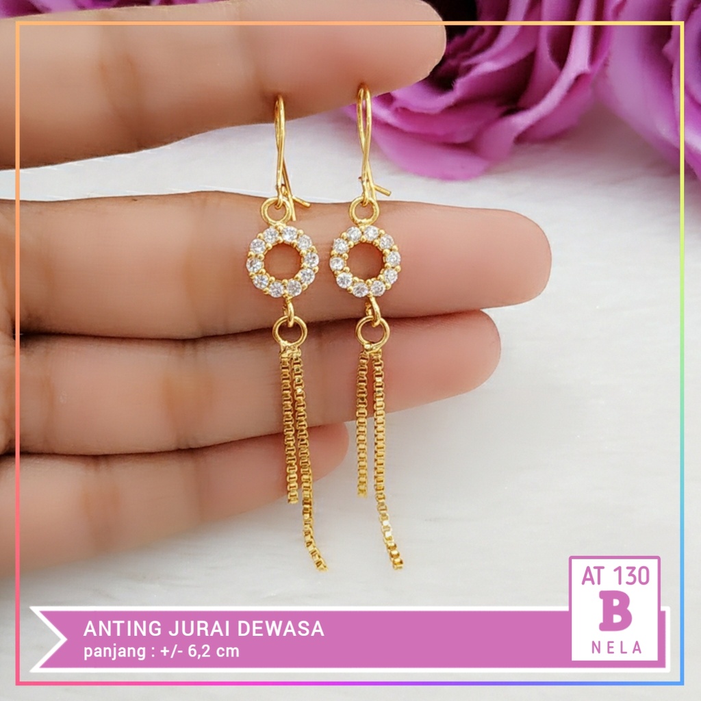 Anting xuping anting dewasa jurai labu bulat permata zirkon perhiasan lapis emas wanita AT 130-B