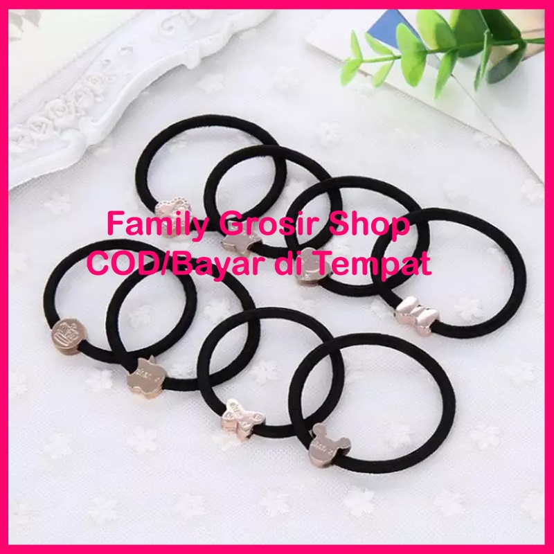 (10pcs) Ikat Rambut Wanita Warna Hitam Karet elastis