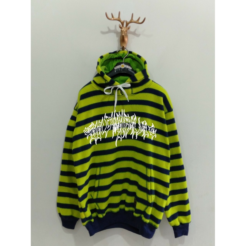 Good Morning hoodie sweater hoodie sweater sweatshirt jaket pria warna garis stabilo hitam GMSH101