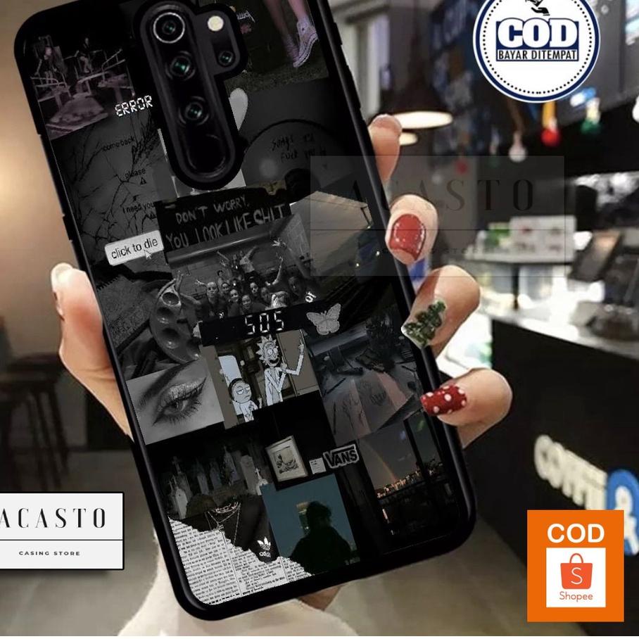 (TERBARU) ACASTO Case Xiaomi Redmi Note 8 Pro motif aesthetic black color warna hitam unik keren the