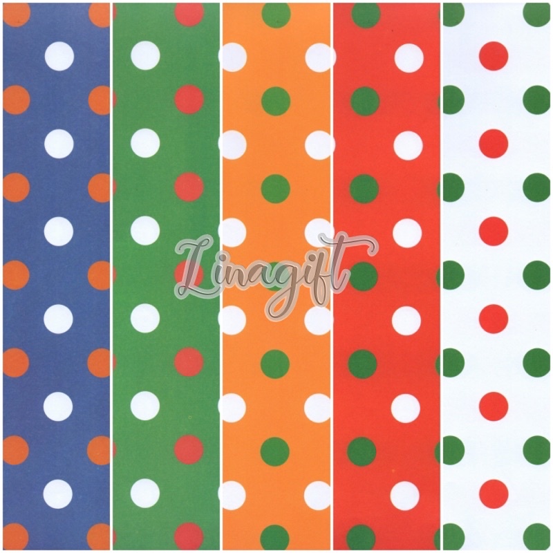 ( 5 Lembar ) KERTAS KADO SQ DOFF - GIFT WRAPPING PAPER POLKADOT COLOUR DOT PINK BLUE PURPLE ONDE POLKA