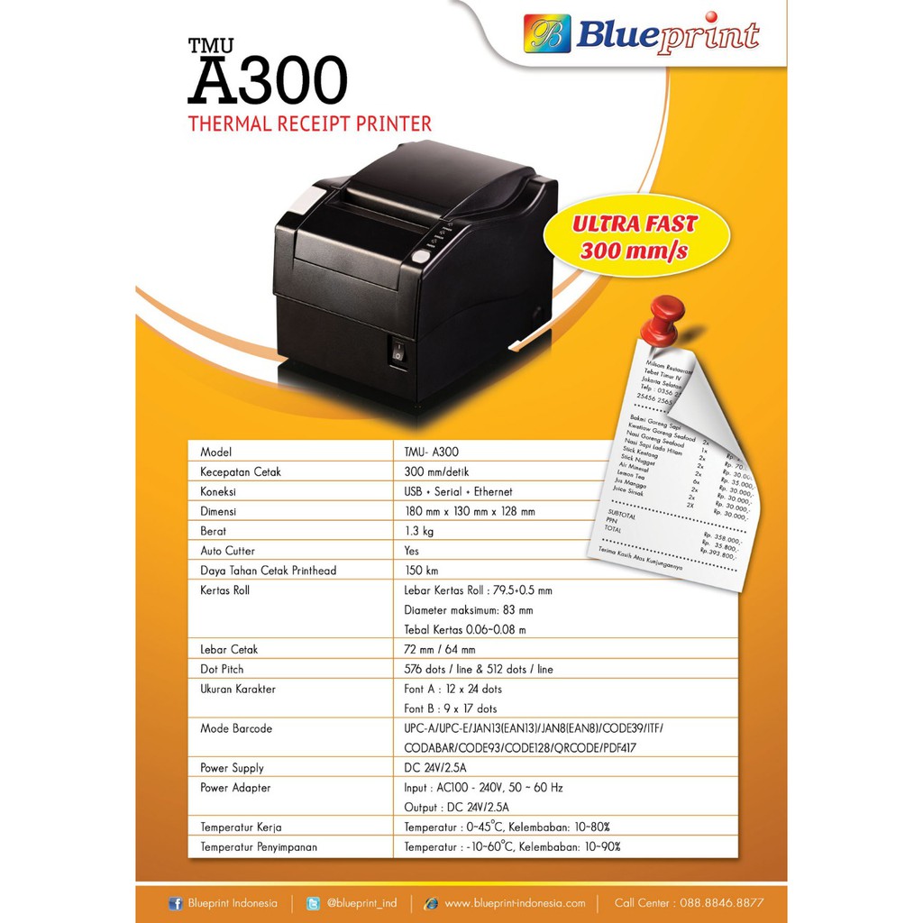 Printer Thermal BLUEPRINT TMU-A300 TMUA300 Thermal Receipt Printer Blueprint