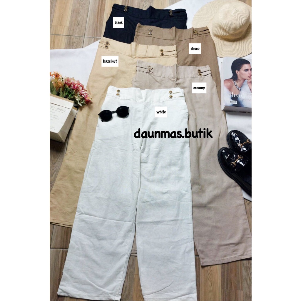 1KG MUAT 4PCS | DOUBLE BUTTON KULOT LINEN RAMI INDY PANTS HITS OOTD SELEBGRAM FASHION TERBEST SELLER