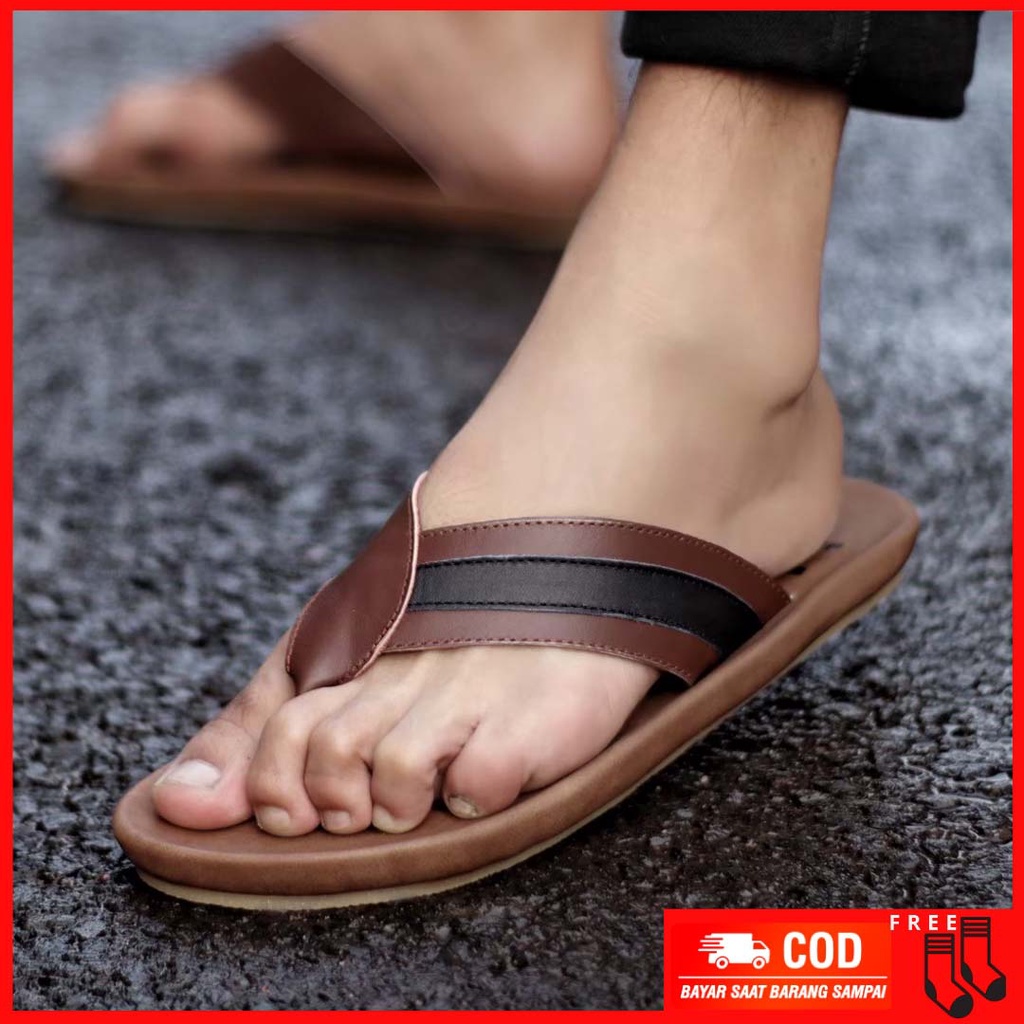 MOLK|Sandal Casual Kulit Asli Jepit Pria Terbaru Hangout Ngemall Anti Slip Original Brand Distro Mur