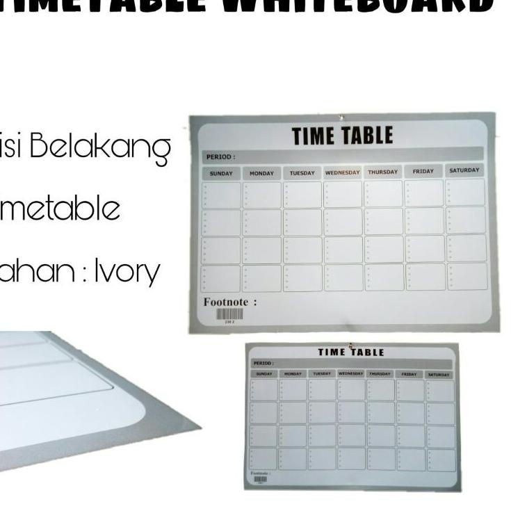 

(Stock banyak) TIME TABLE WHITE BOARD DUA SISI 70 x 50 cm ✔➥ (Best)