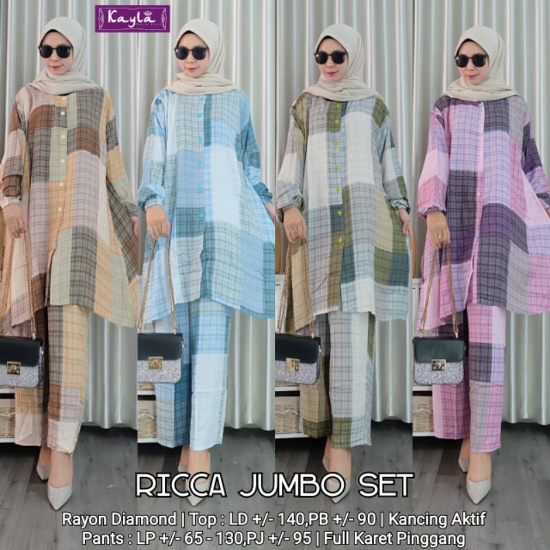 SET TUNIK + CELANA RAYON DIAMOND MOTIF KOTAK-KOTAK RICCA JUMBO SET BY KAYLA