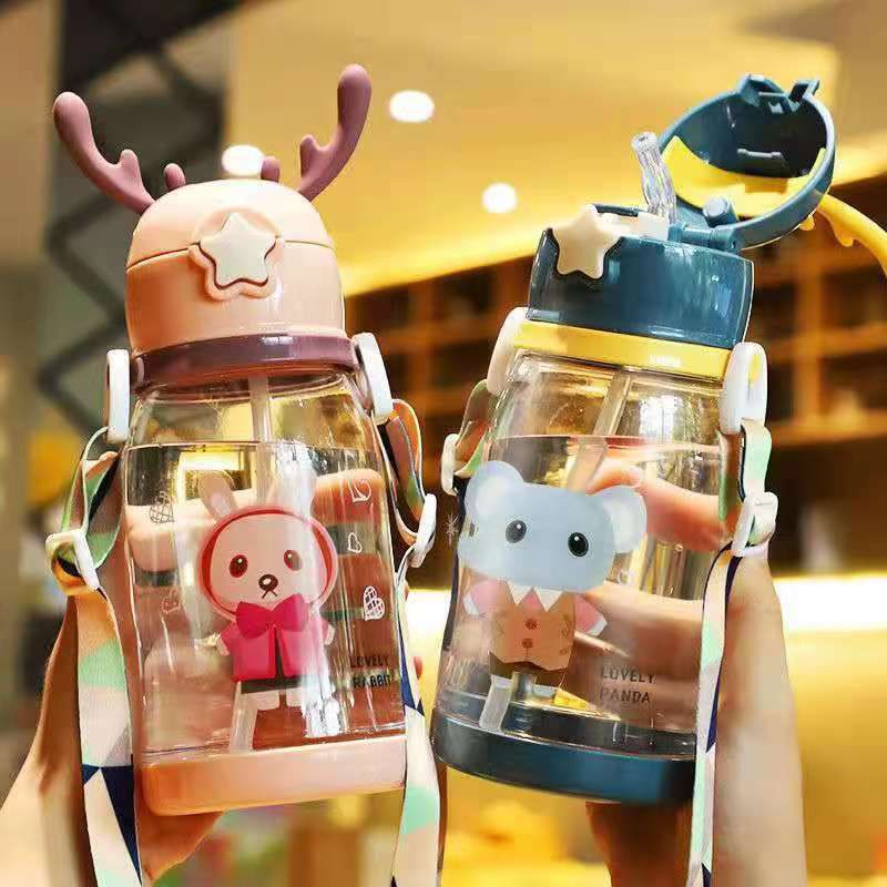  Botol Air Minum Sedotan TANDUK RUSA / Botol Minum Anak 600ML Bpa Free Packing Bubble