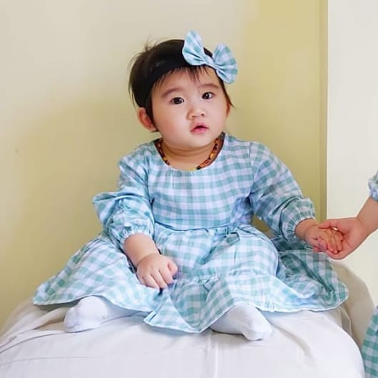 GINGHAM DRESS ANAK | Dress anak motif kotak | Dress Gingham Kotak - Hijau, ukuran S