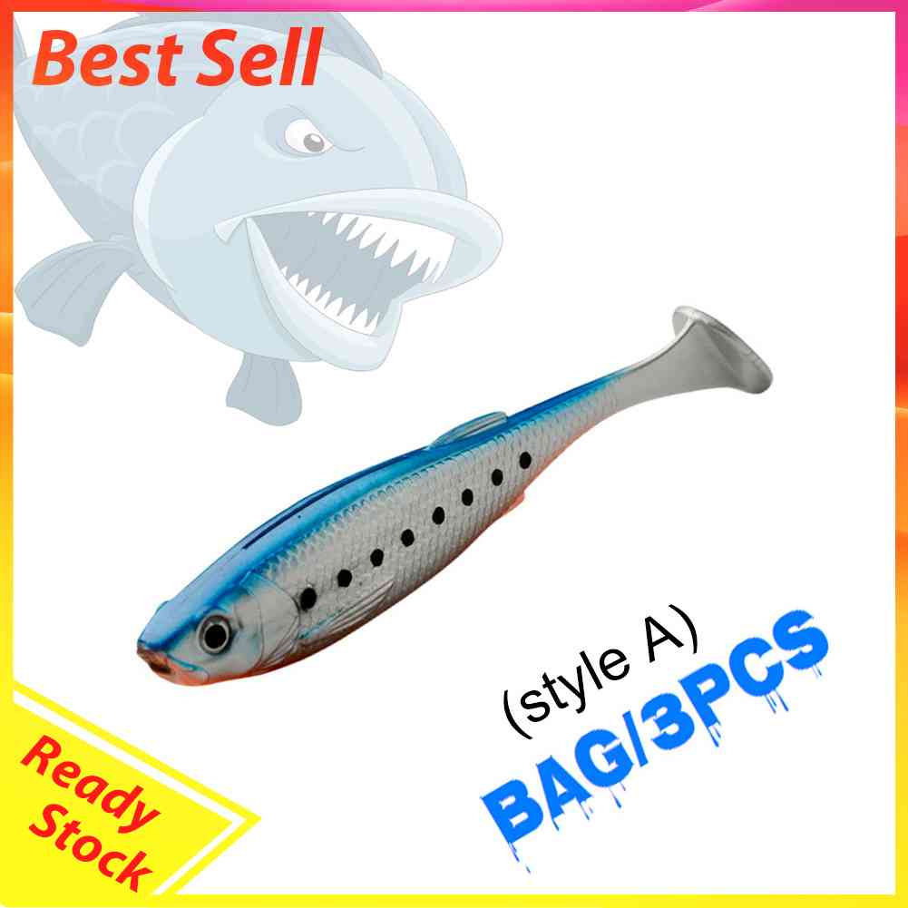 3pcs Soft Fish Bait Artificial T Tail Wobblers 100mm 11.5g Minnow Fishing Lure