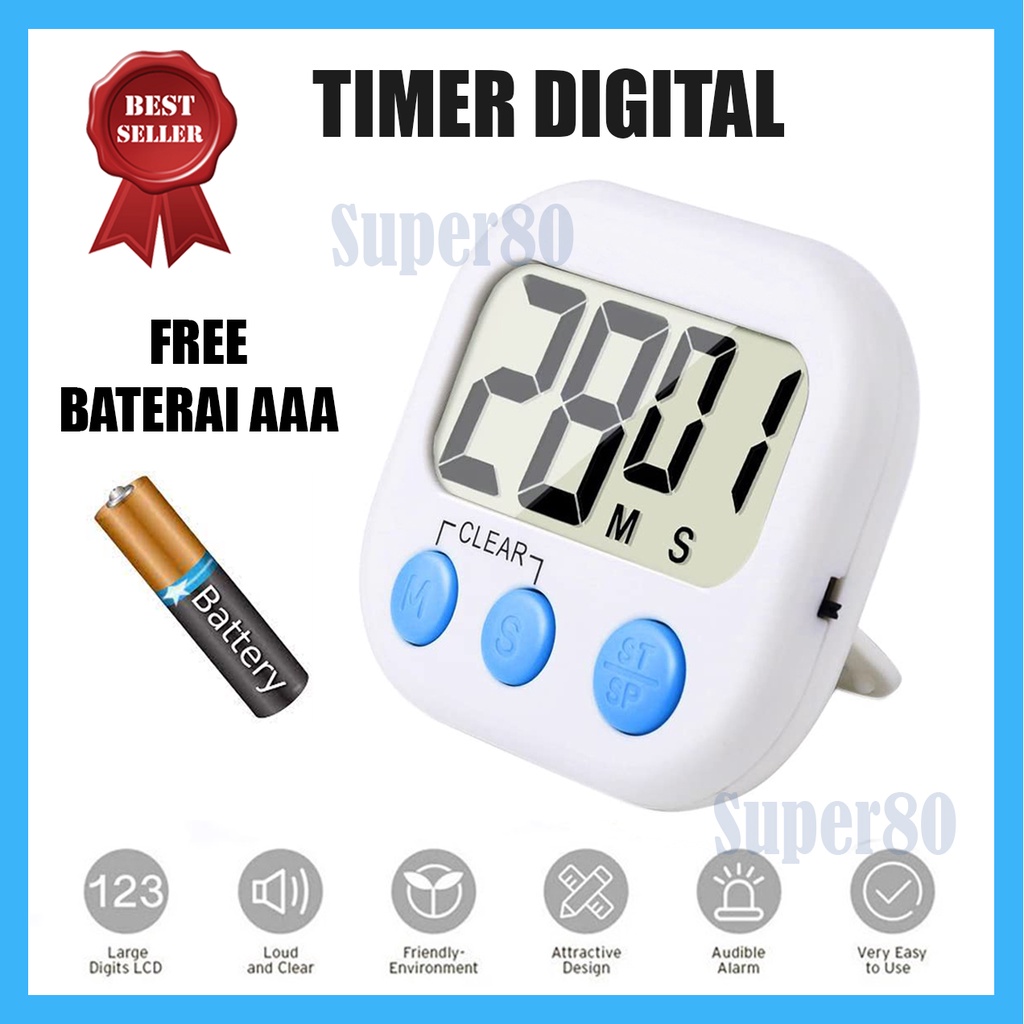 Timer Dapur Digital Alarm Masak Kitchen Countdown Stopwatch Putih