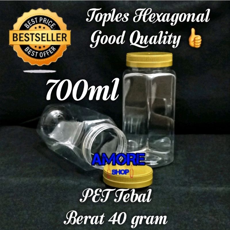 Toples Hexagonal 700ml Toples Bawang Kacang Plastic Jar Toples Plastik Segi Enam - PET Tebal