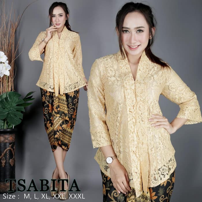 kebaya brukat floy lengan 7/8 trendy