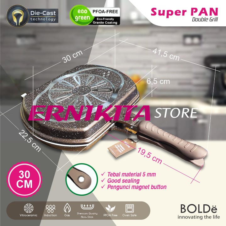 BOLDe SUPERPAN DOUBLE GRILL 30 CM - Wajan Dua Sisi Premium Quality