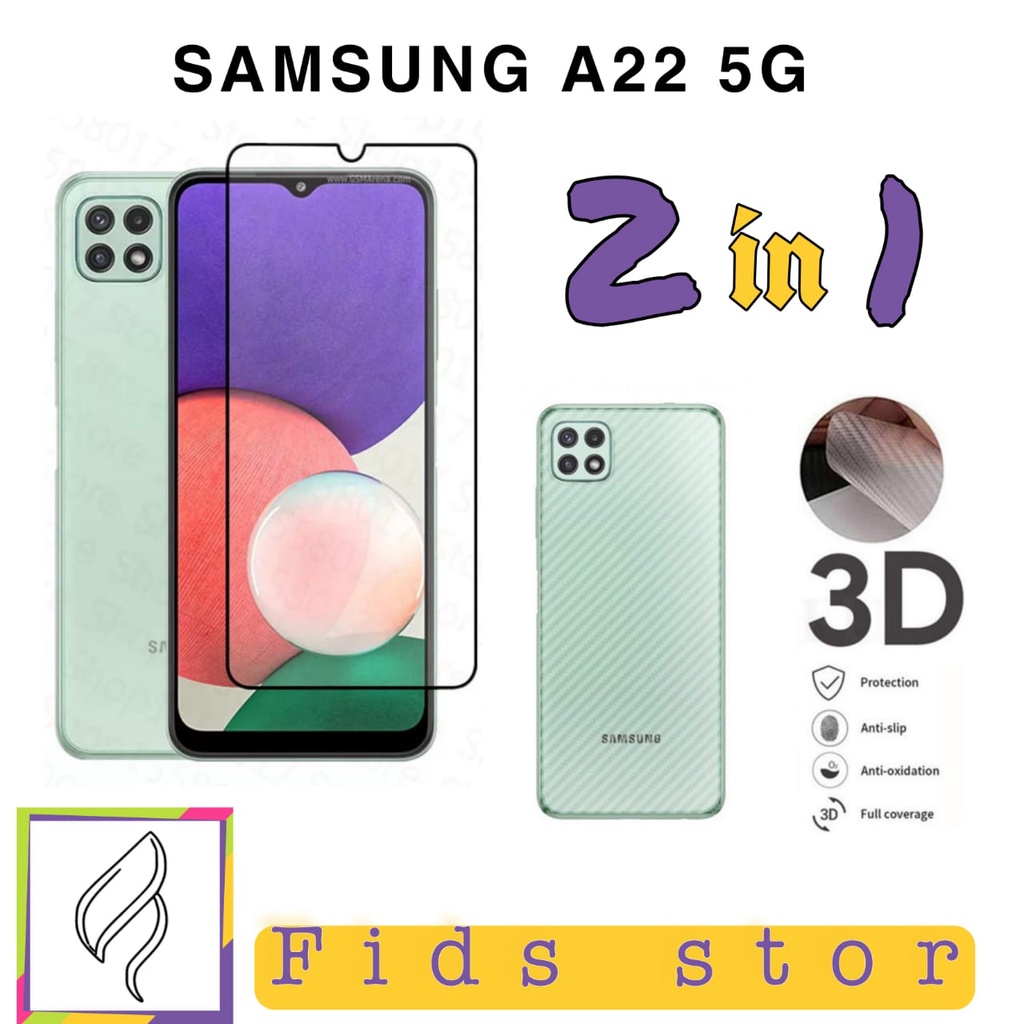 PROMO 2in1 Tempered Glass SAMSUNG A22 4G/5G TG Layar FULL COVER Black Premium GarSkin Carbonflexible