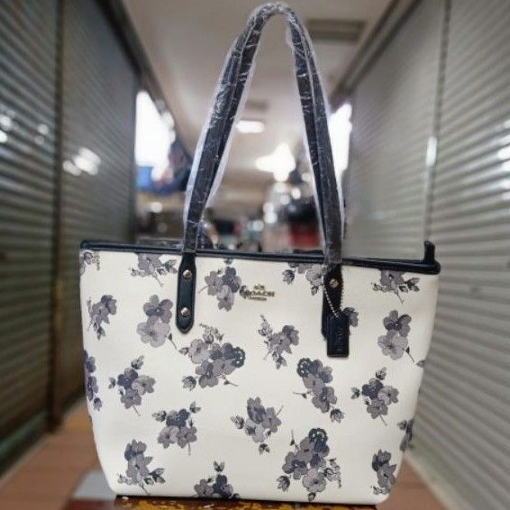 Tas Tote Coach White Motif Flower Premium Quality