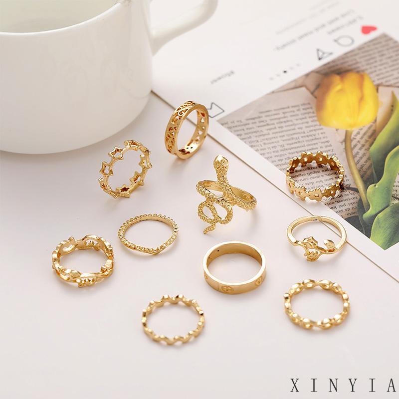 【COD】10 PCS Set Cincin Pentagram Berbentuk Ular Perhiasan Tangan Wanita Temperamen Sederhana Kreatif