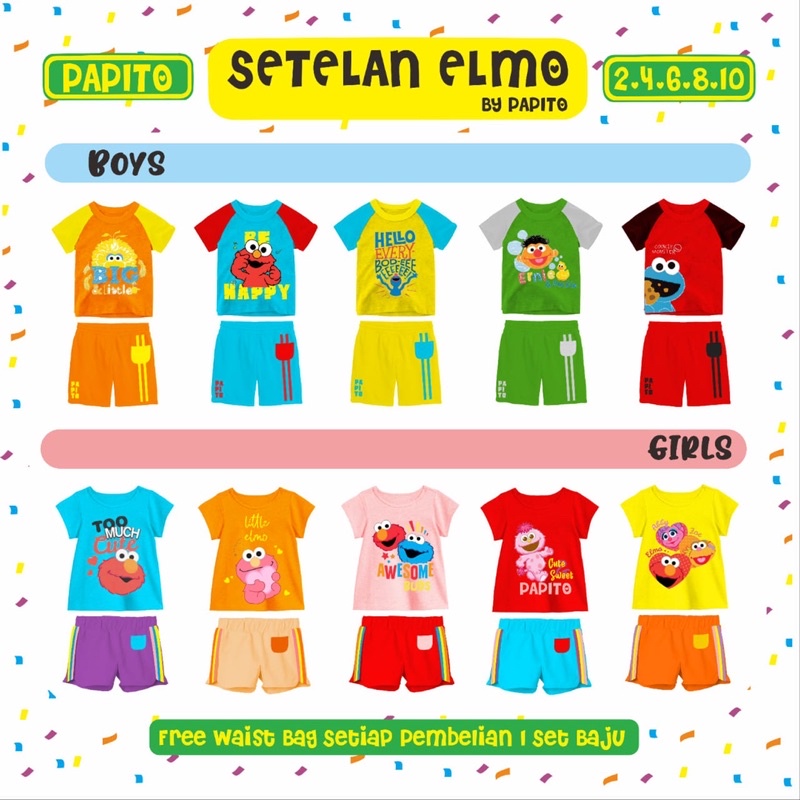 Setelan Elmo Papito free sling bag