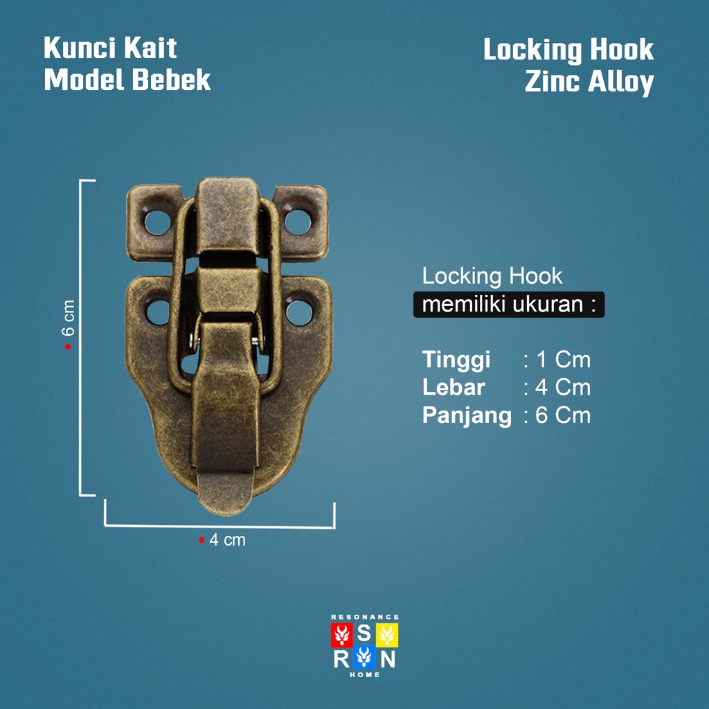 Kunci Pengait Kotak Box Peti Kayu Antik Model Moncong Bebek - 60MM / Locking Hook Resonance Home