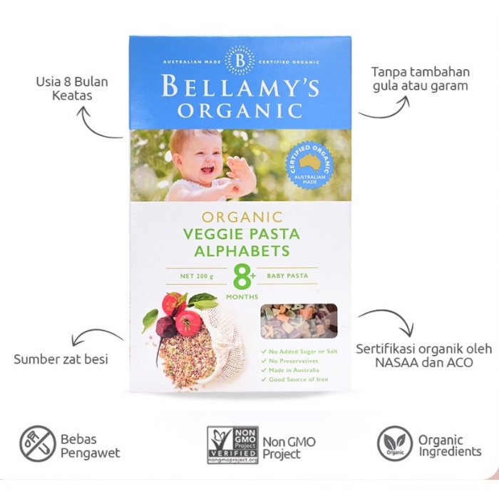 Bellamy's Organic - Snack Bayi - Fruit Chips - Veggie Macaroni - Spelt Macaroni - Veggie Pasta Alphabets - Meal / Bubur Bayi / Jus Bayi / Sereal Bayi Organik - Cereal Bellamys