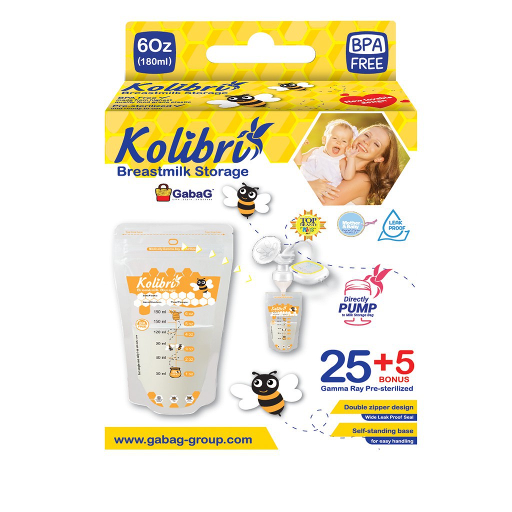 Gabag Kolibri Breast Milk Storage Bee 180ml Kantong Asi