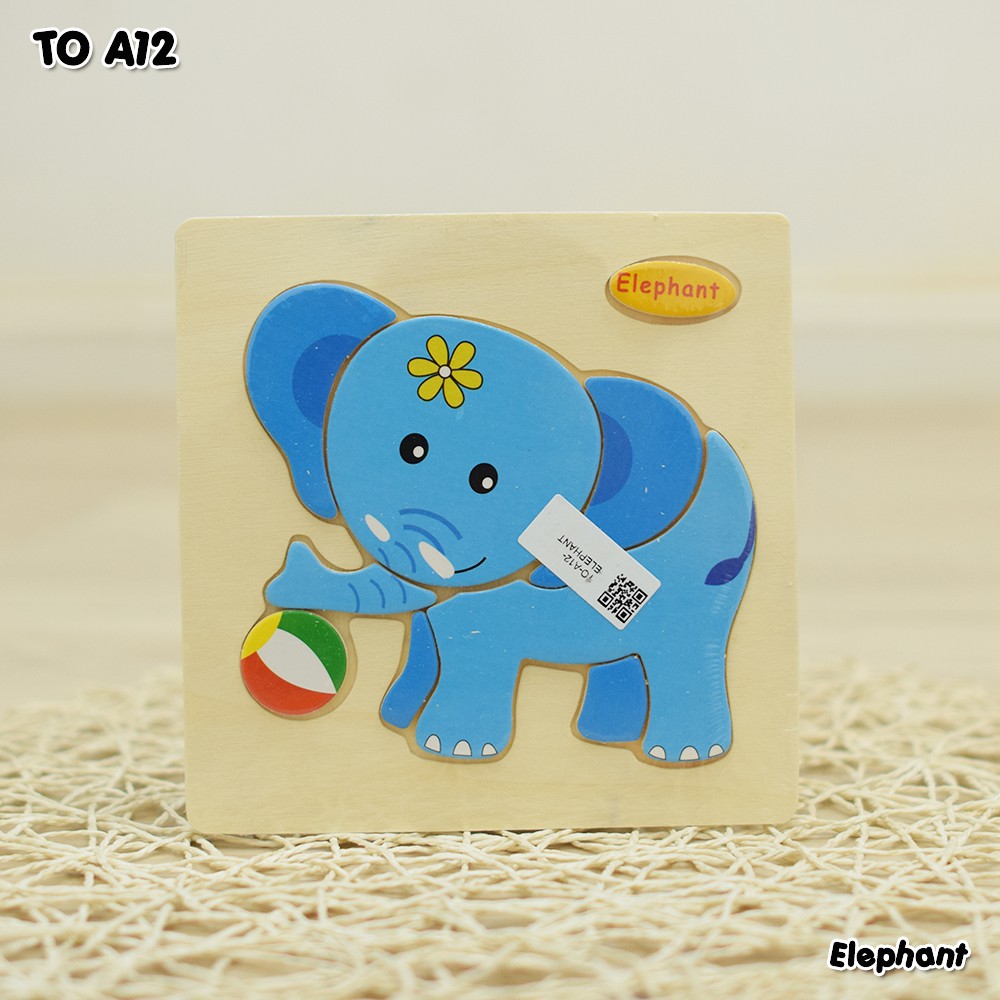 Mainan Puzzle Kayu TO-A12 tebal AMAN Besar & Kecil lucu Mainan Edukasi Edukatif genggam motorik Anak bayi balita Kids toys murah bagus-(A12) Elephant