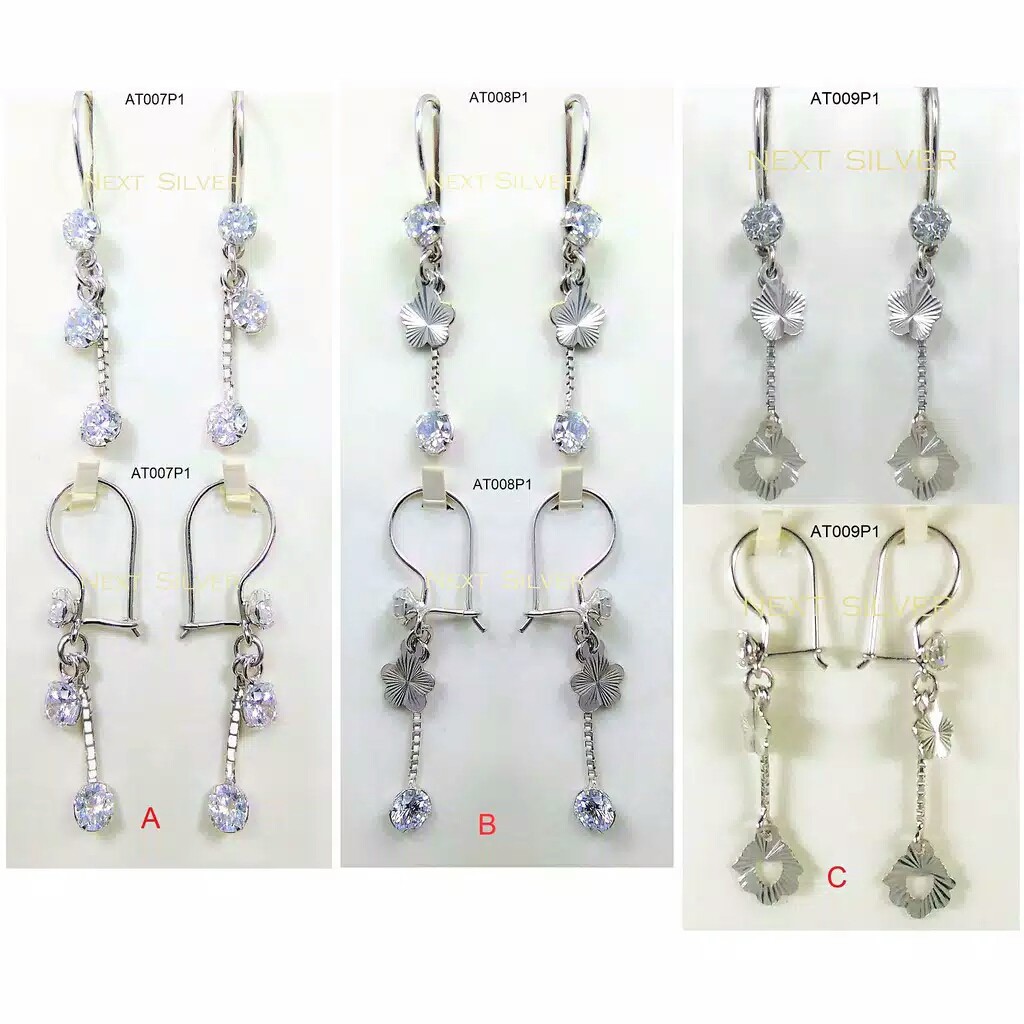 HOT ITEM - Anting Hooks /Anting Panjang Italy Gantung Permata, Daun, Permata Daun - Perak / Silver