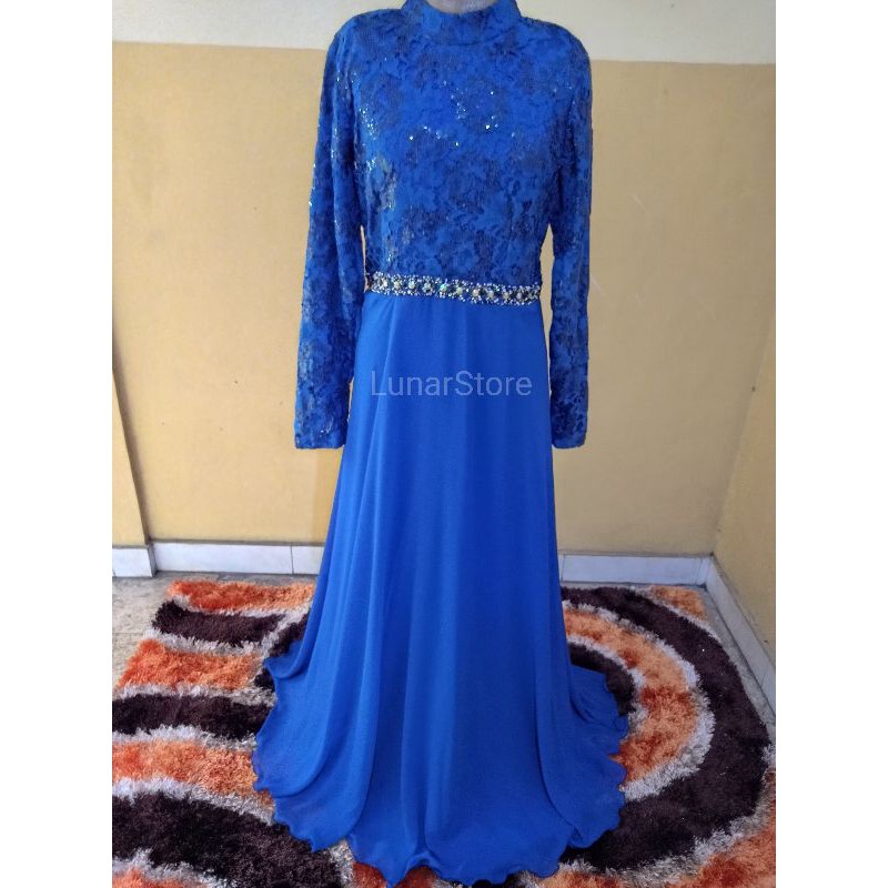 PRELOVED DRESS PESTA BIRU ELEKTRIK