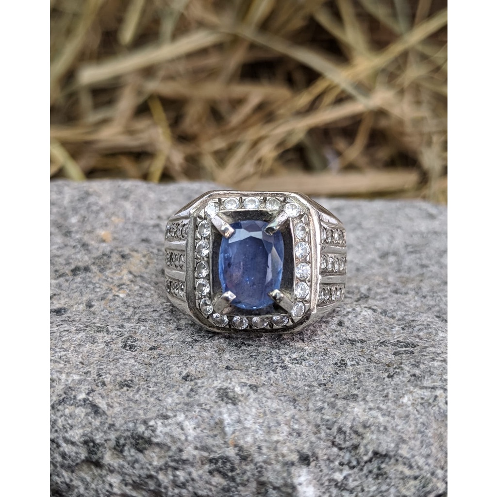 Cincin Blue Sapphire Ceylon Ring Perak 925 Handmade