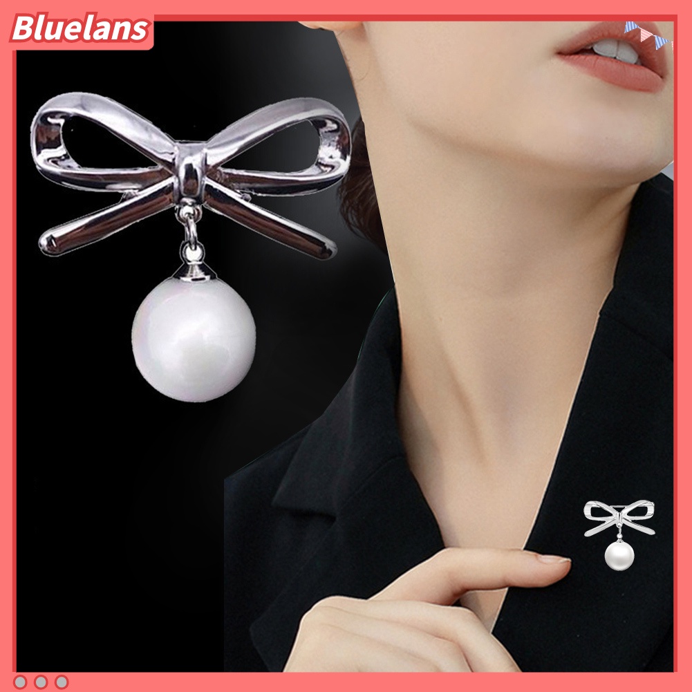 Bluelans 2Pcs Women Lady Fashion Bowknot Big Faux Pearl Alloy Brooch Pins Jewelry Gift