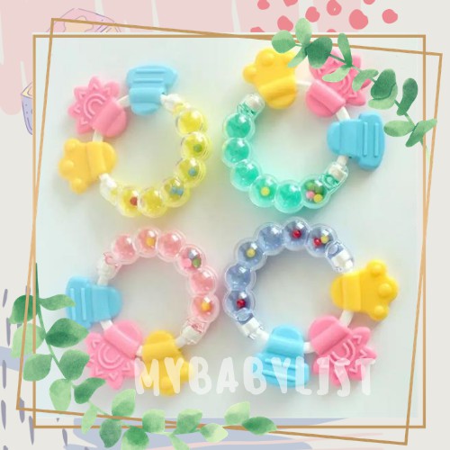 Teether Rattle Mainan Gigitan Anak Bayi Silikon / Mainan Genggam Gigit Kerincingan Bayi Teether Baby Silicone 3 12 Bulan Bpa Free-3